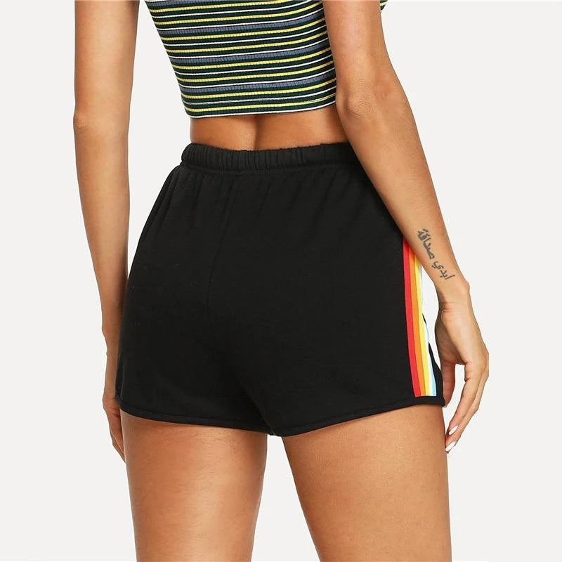 Indi Women Rainbow Striped Elastic Shorts