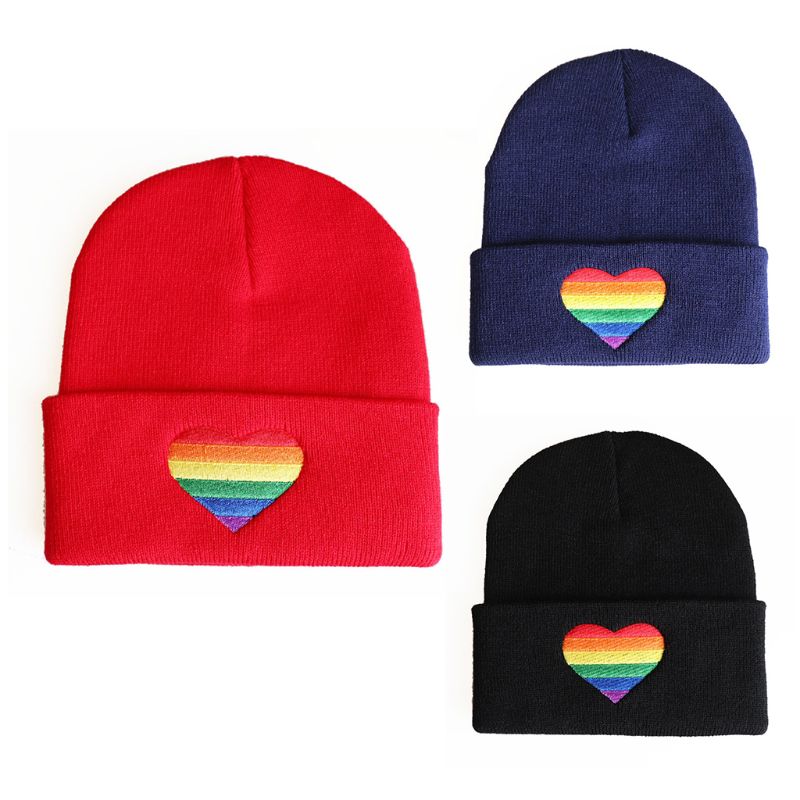 Indi Colorful Love Embroidered Knit Beanie Hat for Gay Men and Women