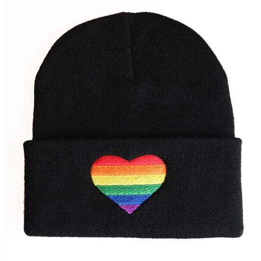 Indi Colorful Love Embroidered Knit Beanie Hat for Gay Men and Women