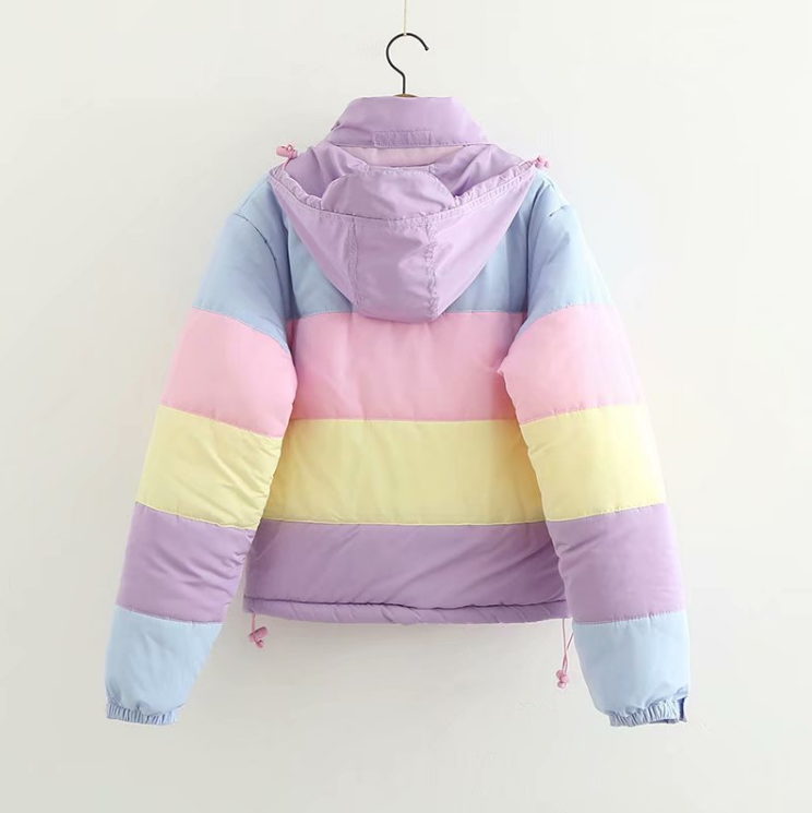 Indi Rainbow contrast color loose padded coat jacket bread service