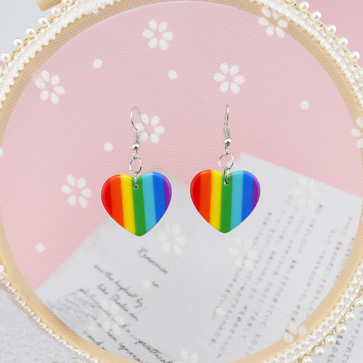 Indi Individualized Rainbow Love Ins Style Five-pointed Star Resin Earrings