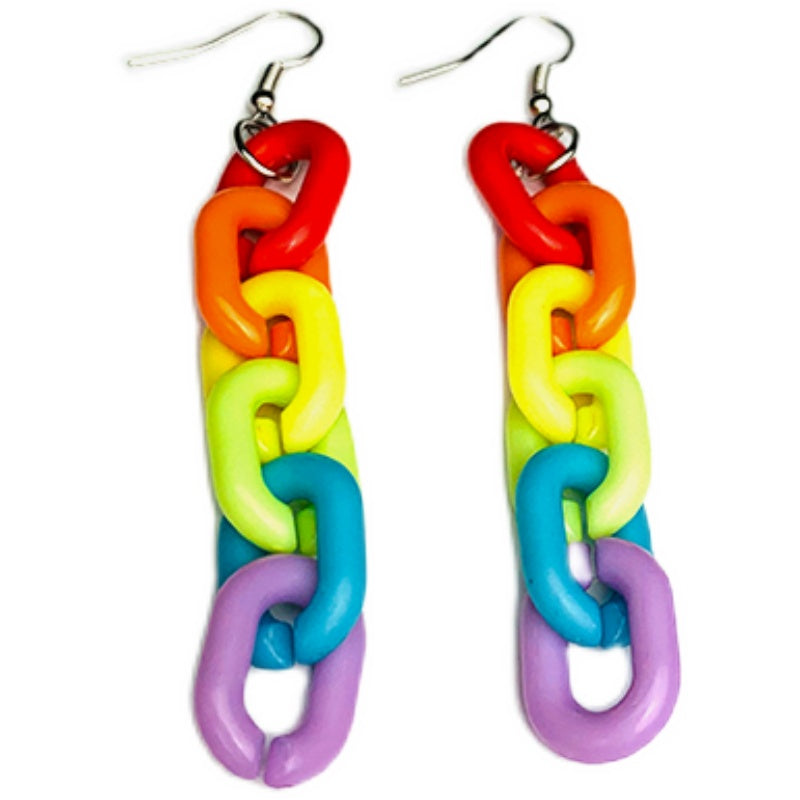 Six-color Rainbow Indi Acrylic Chain Earrings Japanese Color Temperament