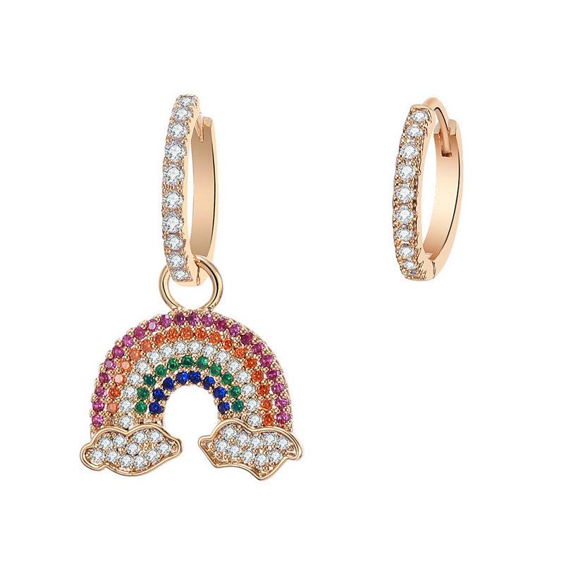 Rainbow Indi Cloud Earrings Women Micro Zircon Asymmetrical Earrings