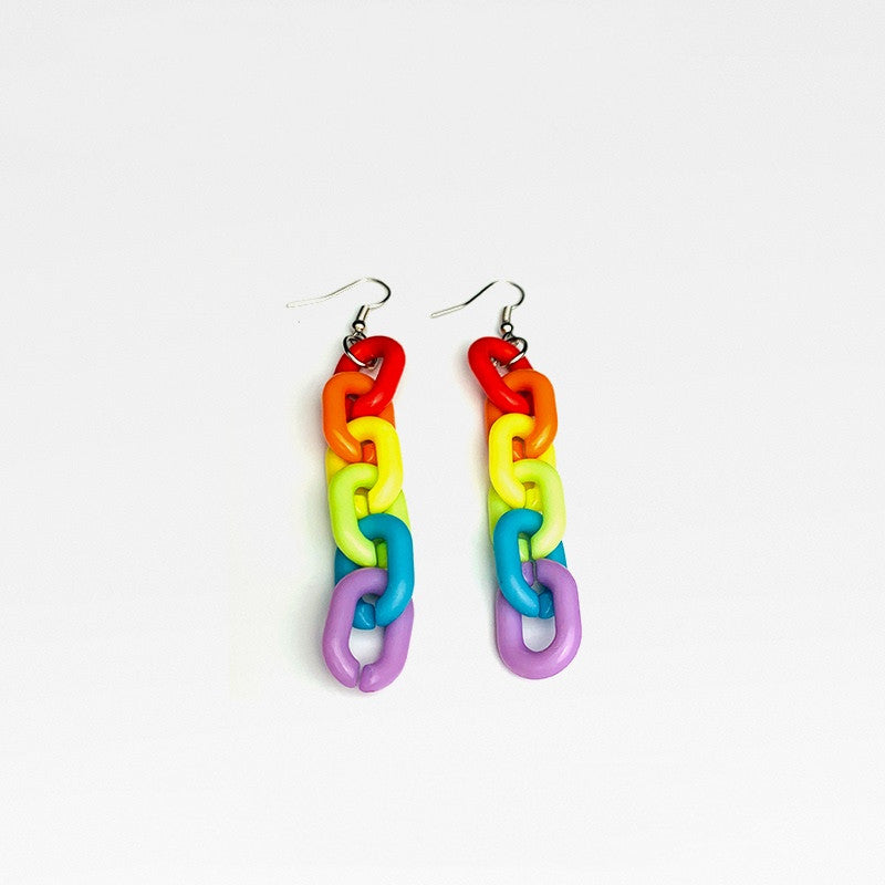 Six-color Rainbow Indi Acrylic Chain Earrings Japanese Color Temperament