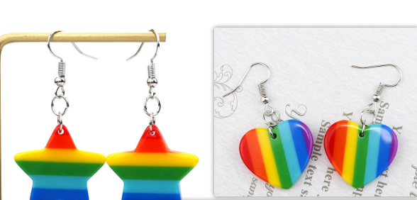 Indi Individualized Rainbow Love Ins Style Five-pointed Star Resin Earrings