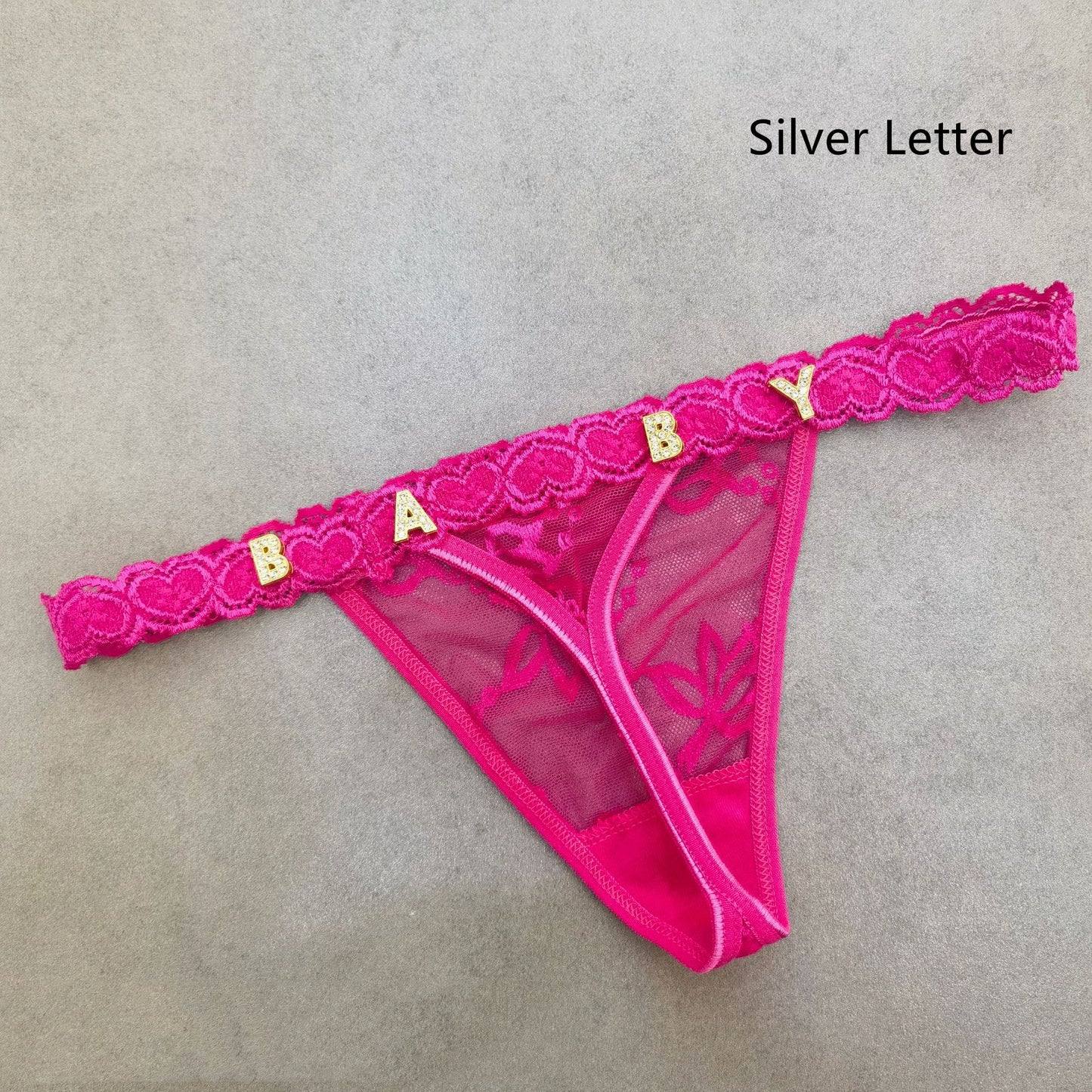 Indi Women's Customizable Lace Transparent Rhinestone Letter Underwear